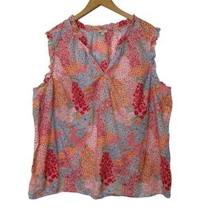 Talbots Plus Womens 3X Pink Orange Top Sleeveless Cotton Lightweight Colorful